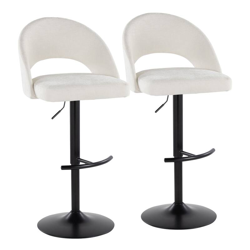 Renee Adjustable Barstool - Set of 2 - Cream Fabric/Black Finish