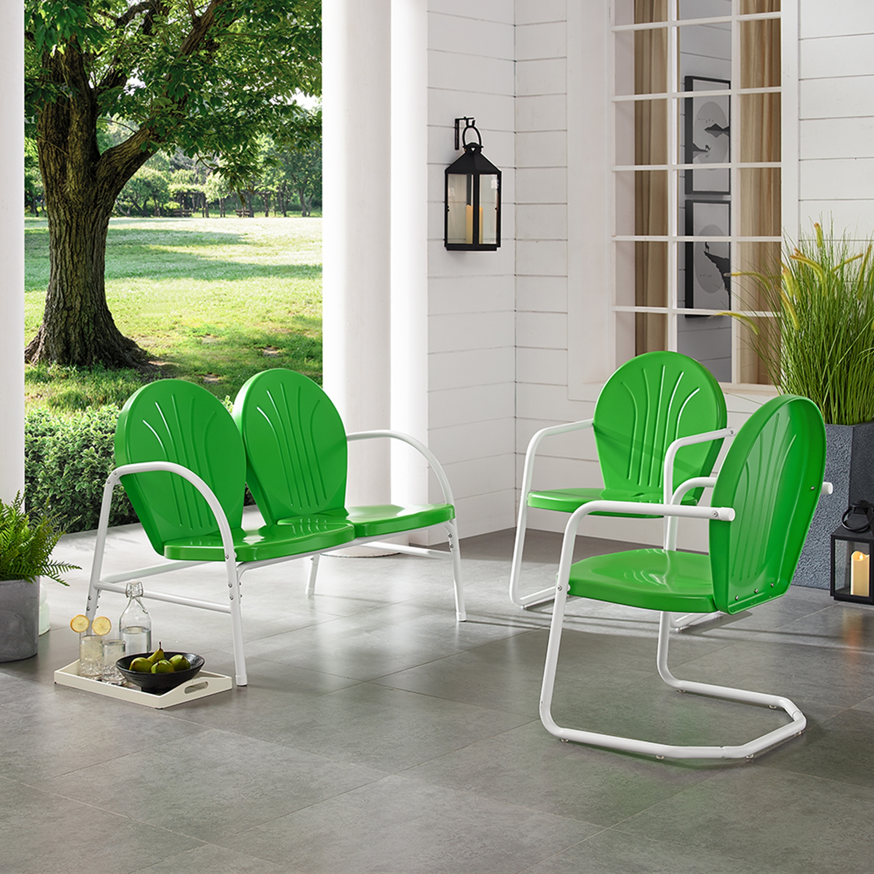 Griffith 3 Piece Metal Outdoor Conversation Seating Set Loveseat & 2 Chairs In Grasshopper Green Finish
