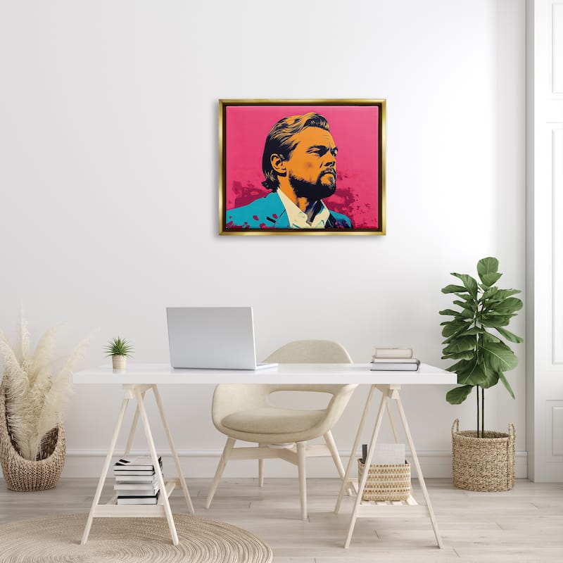 Stupell Pop Style Leonardo DiCaprio Framed Floater Canvas Wall Art Design by Birch&Ink