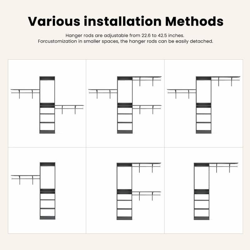 Heavy-Duty Wood Walk-In Closet Organizer - Adjustable Wardrobe System with 4 Hanging Rods & 5 Shelves for 8 ft Spaces