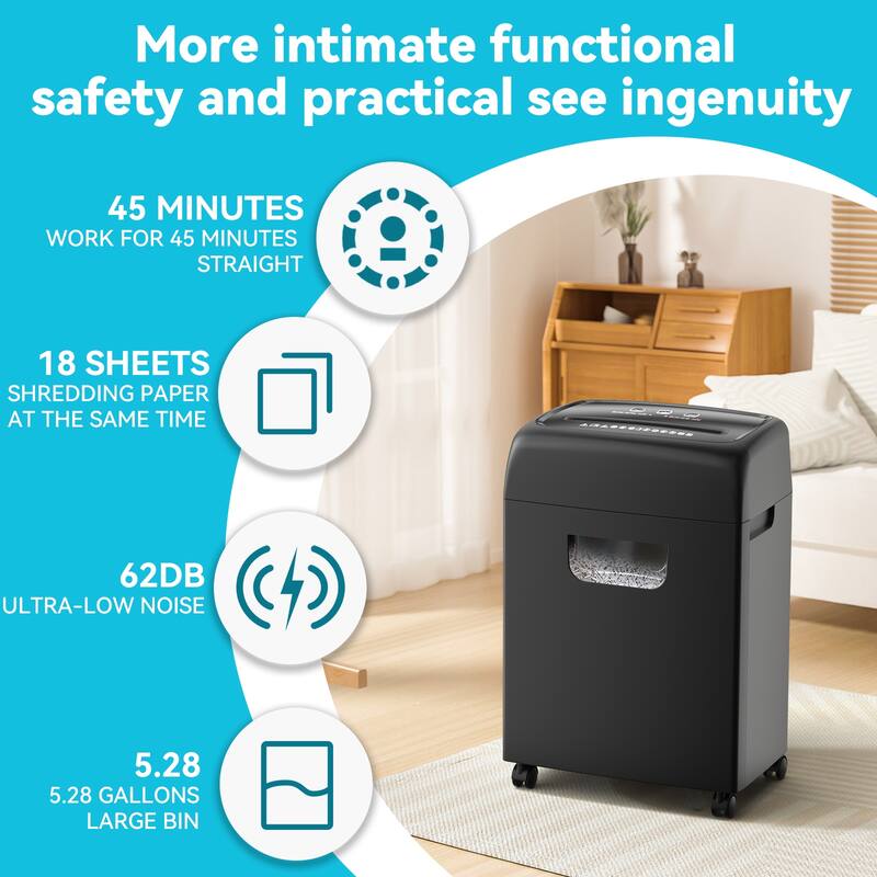 Paper Shredder 18 Sheet High Security Level P-4 Heavy Duty Paper Card Shredder - 13.78"L * 9.69"W * 20.43"H