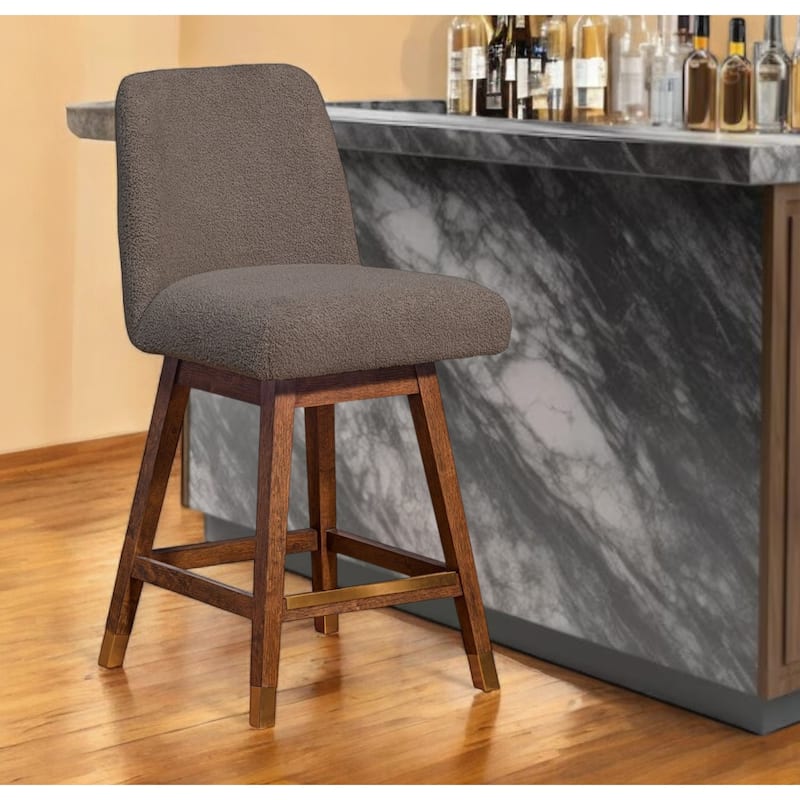 HomeRoots 26" Taupe and Brown Solid Wood Counter Height Swivel Bar Chair - Counter Height - Single - Taupe
