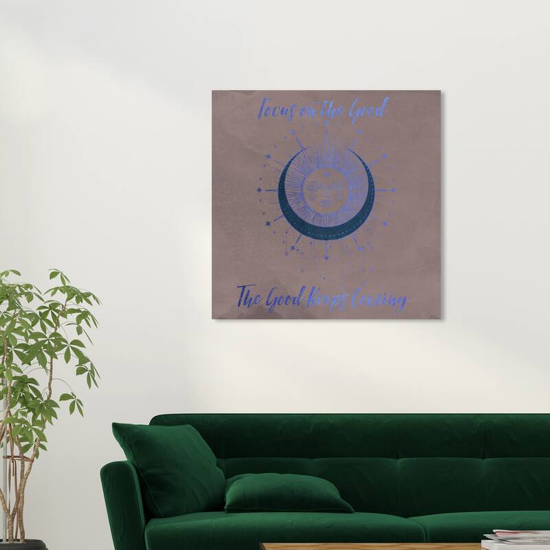 Wynwood Studio Prints Astronomy and Space Good Vibes Solar Luna Gold Black and Pastel Black Glam Wall Art Canvas Print - 30 x 30
