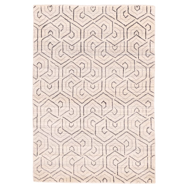 ECARPETGALLERY Hand Loomed Loreto Cream Viscose, Wool Rug - 4'1 x 5'11