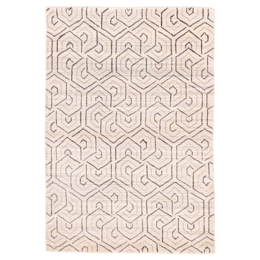 ECARPETGALLERY Hand Loomed Loreto Cream Viscose, Wool Rug - 4'1 x 5'11