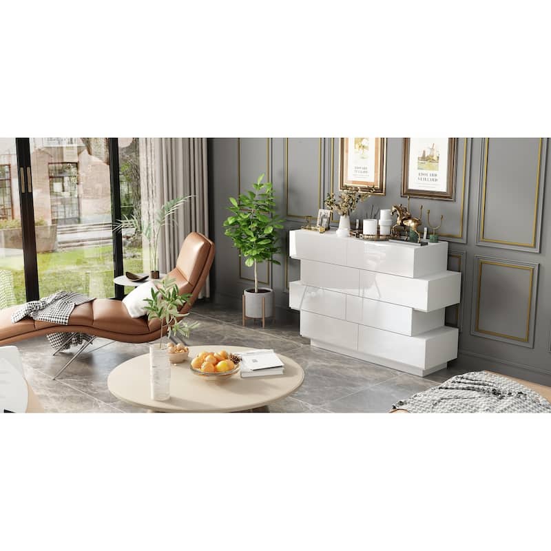 Elegant Eight-Drawer Dresser Closet Organizer in High Gloss White