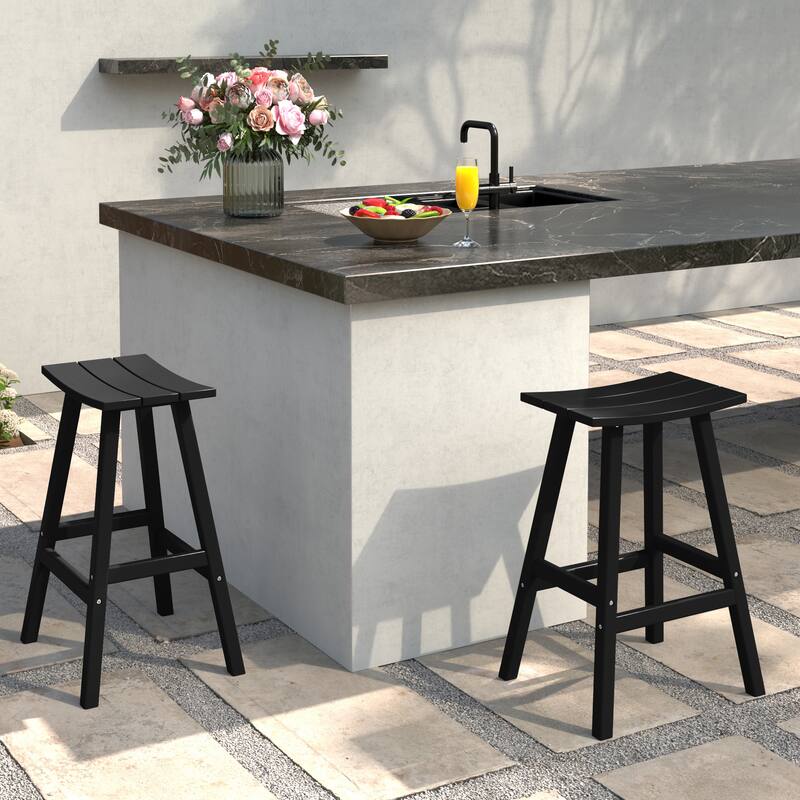 Laguna Hdpe All Weather Outdoor Patio 24" Saddle Seat Counter Stool (Set Of 2)