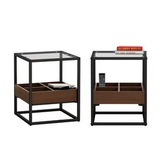 Black Modern Glass Side Table Set with Shelf - Bed Bath & Beyond - 40752821