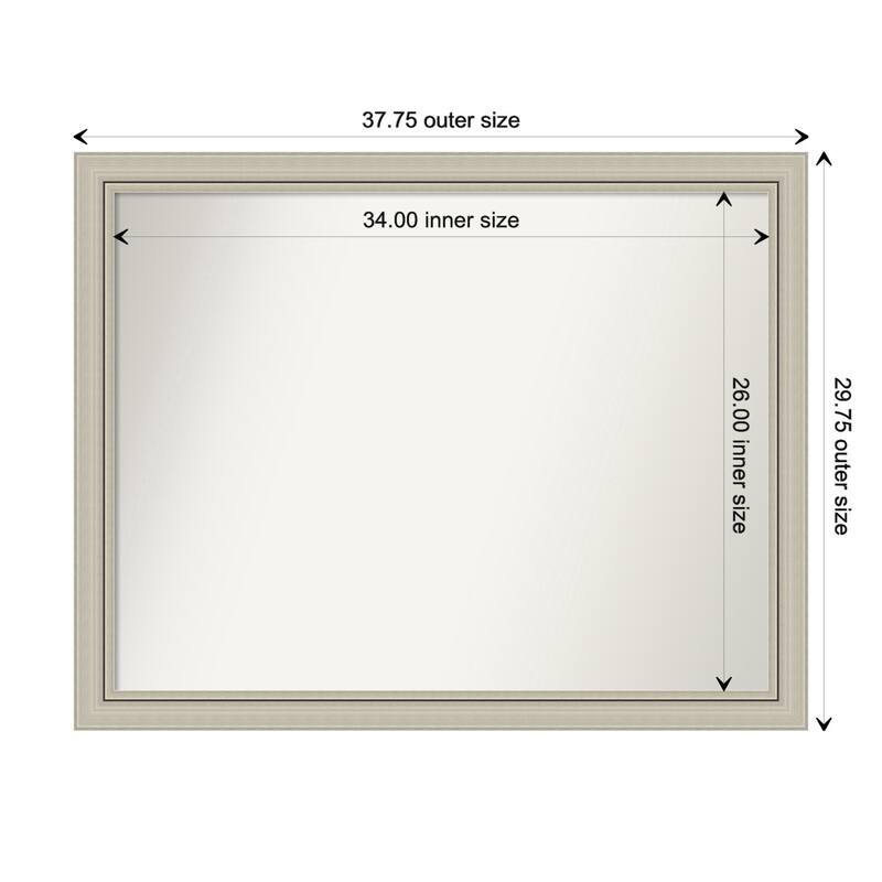 Romano Silver Narrow Framed Non-Beveled Custom Wall Mirror, Bathroom Vanity Mirror - Outer Size: 37.75 x 29.75