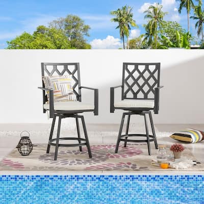 Patio Festival Outdoor Swivel Bar Stool with White Cushion (2-Pack)