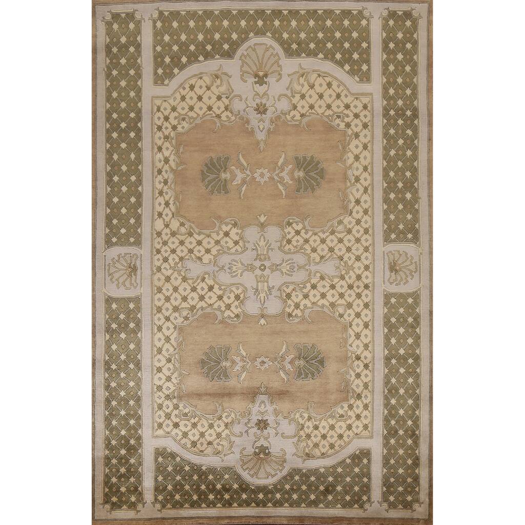 Geometric Nepal Tibetan Oriental Area Rug Hand-knotted Wool Carpet - 5'11" x 8'7"