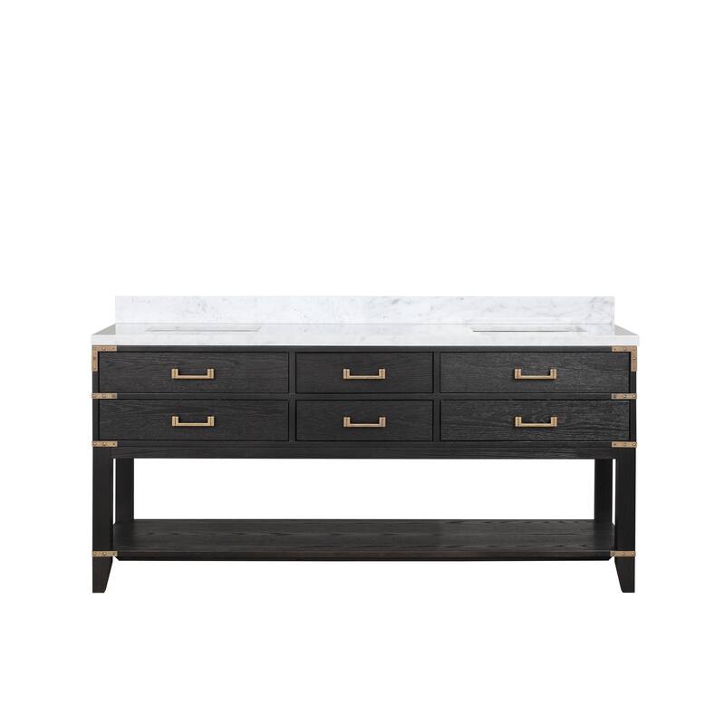 Lexora Norwalk Bath Vanity and Carrara Marble Top - 72 Inch - Black Oak