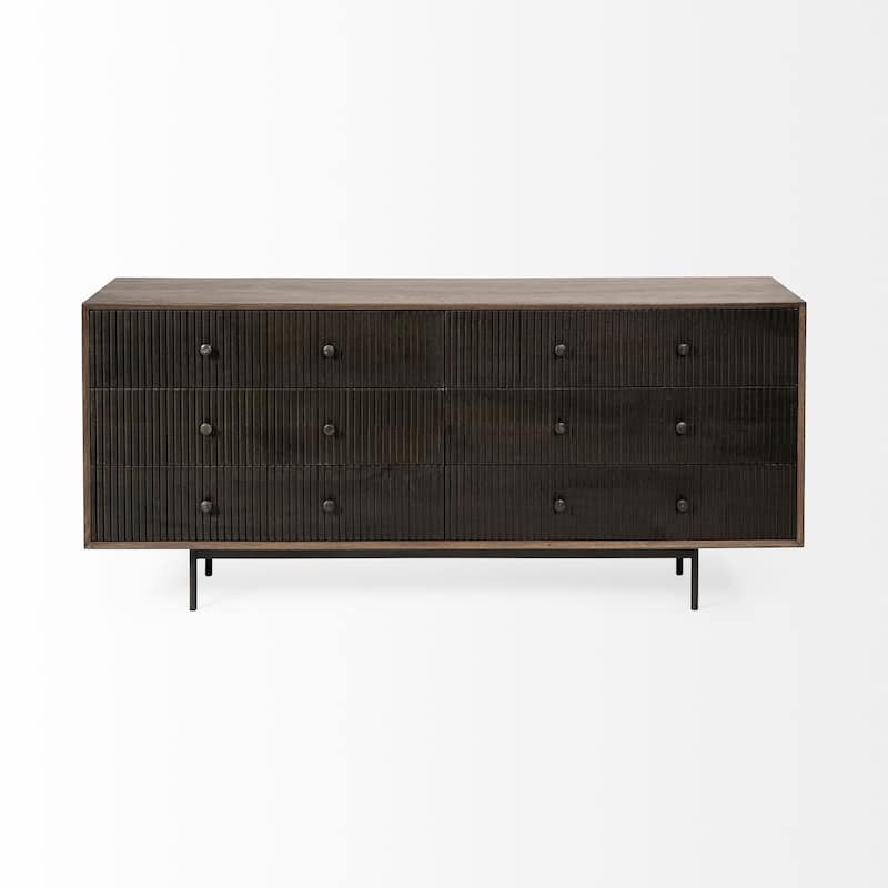 Grace Two-Tone Brown Solid Wood 6 Drawer Sideboard - 70.0L x 18.0W x 31.0H