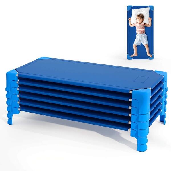 slide 2 of 22, Costway 6 Pack Stackable Daycare Cots with Easy Lift Corners - See Details Blue