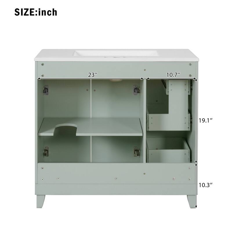Transitional Style 36-inch Bathroom Vanity with Ceramic Sink, 2 Soft-Close Doors Freestanding Cabinet with 2 Drawers