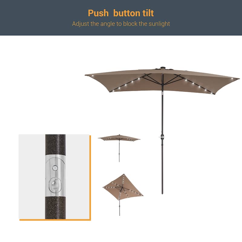 LIVOOSUN 10x6.5ft Steel Solar-Powered LED Patio Umbrella,w/Crank Tilt