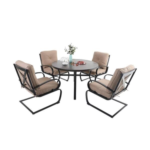 Mfstudio 5 Piece Outdoor Patio Dining Set 44 Round Metal Table With A 1 6 Umbrella Hole And 4 Spring Motion Chairs Overstock 32768113