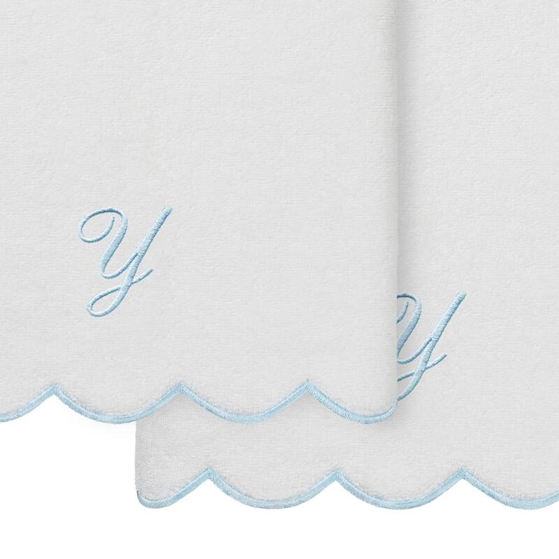 Authentic Hotel and Spa 100% Turkish Cotton Blue ADORNIA Scallop Personalized 2 Piece Bath Towel Set - 2 Bath Towels