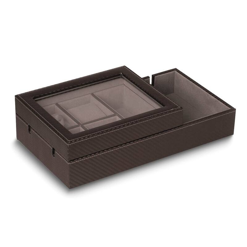 Curata Carbon Fiber Design Felt Lined 4-Watch and Phone Storage Box