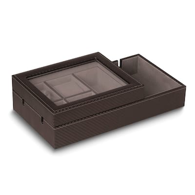 Curata Carbon Fiber Design Felt Lined 4-Watch and Phone Storage Box