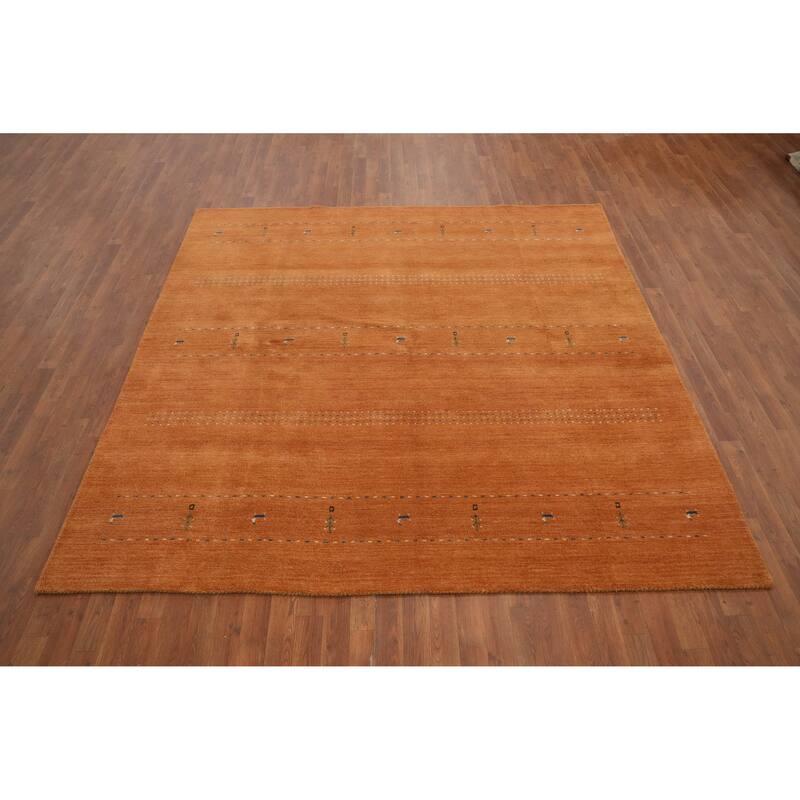 Hand Knotted Oriental 100% Wool Carpet Tribal Animal Pictorial Oranges & Rust Gabbeh Area Rug - 7' 11'' X 7' 10''
