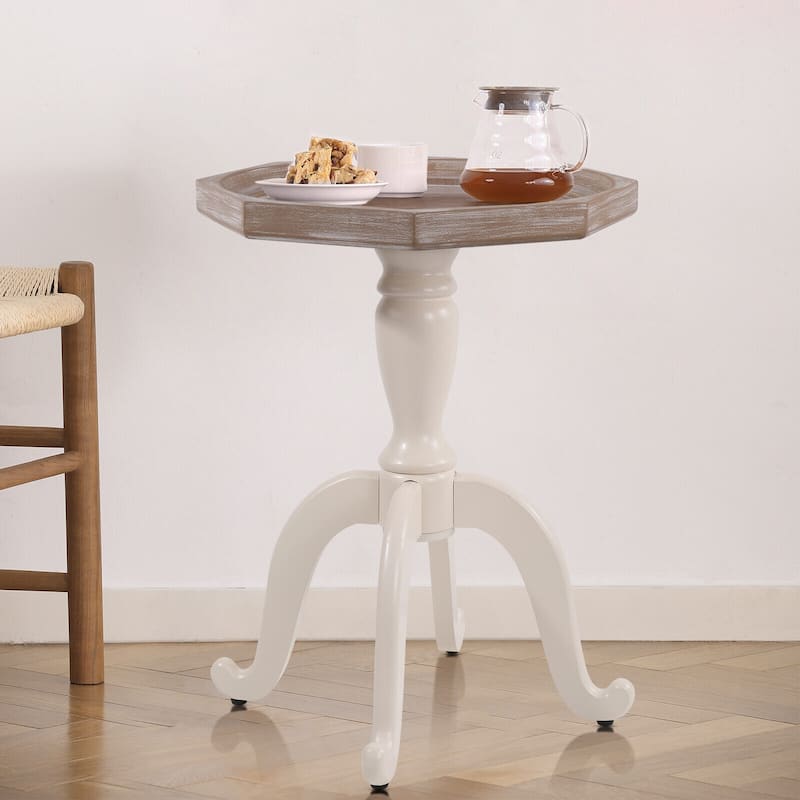 24.6" Rustic Farmhouse Solid Wood Octagonal Tray Top End Table - 24.6" x 18.1" x 18.1"