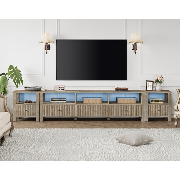 WAMPAT TV Stand with LED Light Vintage Grey Modern Entertainment Center for 55 115 inch TV Console Table for Living Room On Sale Bed Bath Beyond 39930901