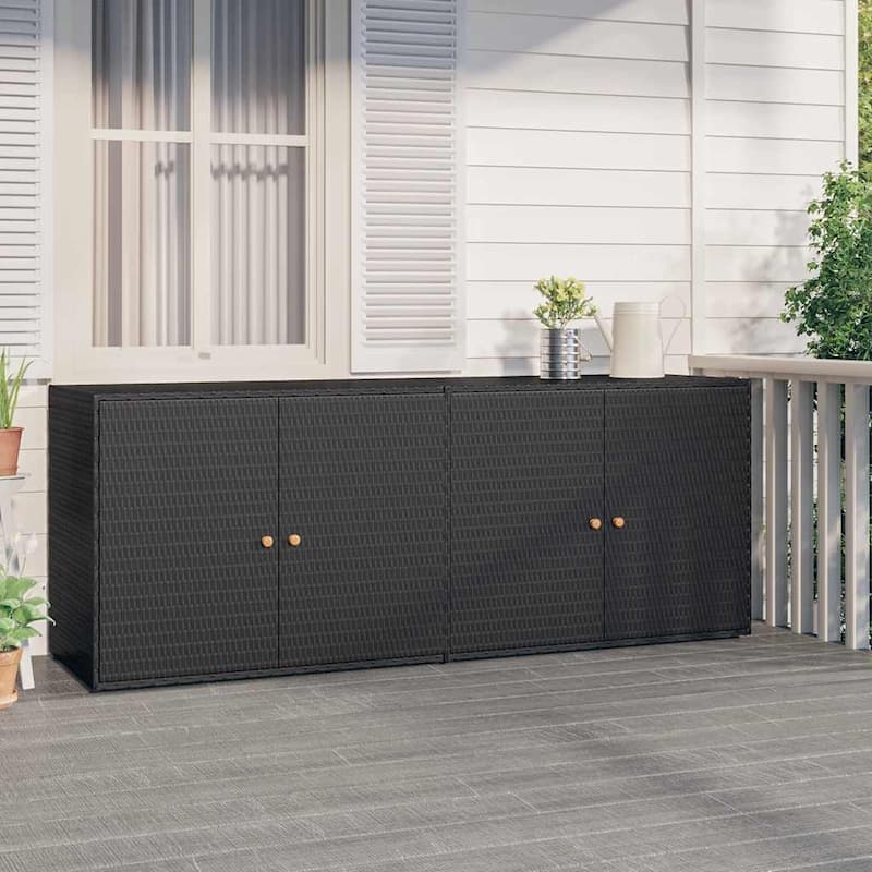 vidaXL Garden Storage Cabinet Black 78"x21.9"x31.5" Poly Rattan - Black