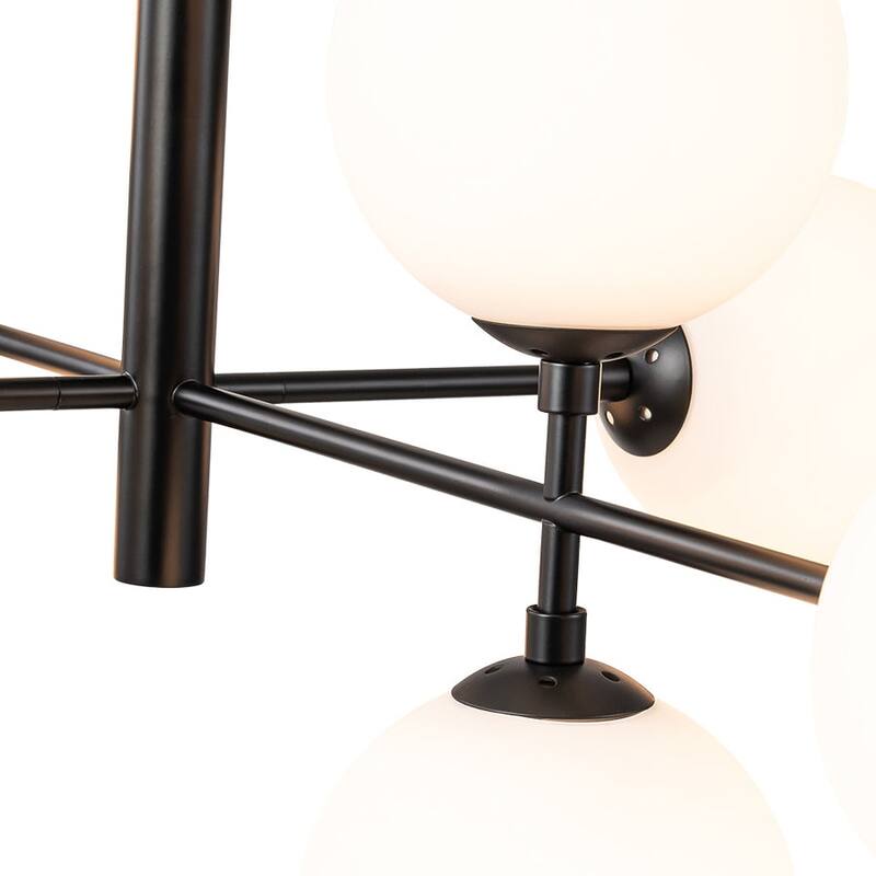 Mid-Century 8-Light Opal Glass Globe Sputnik Island Chandelier