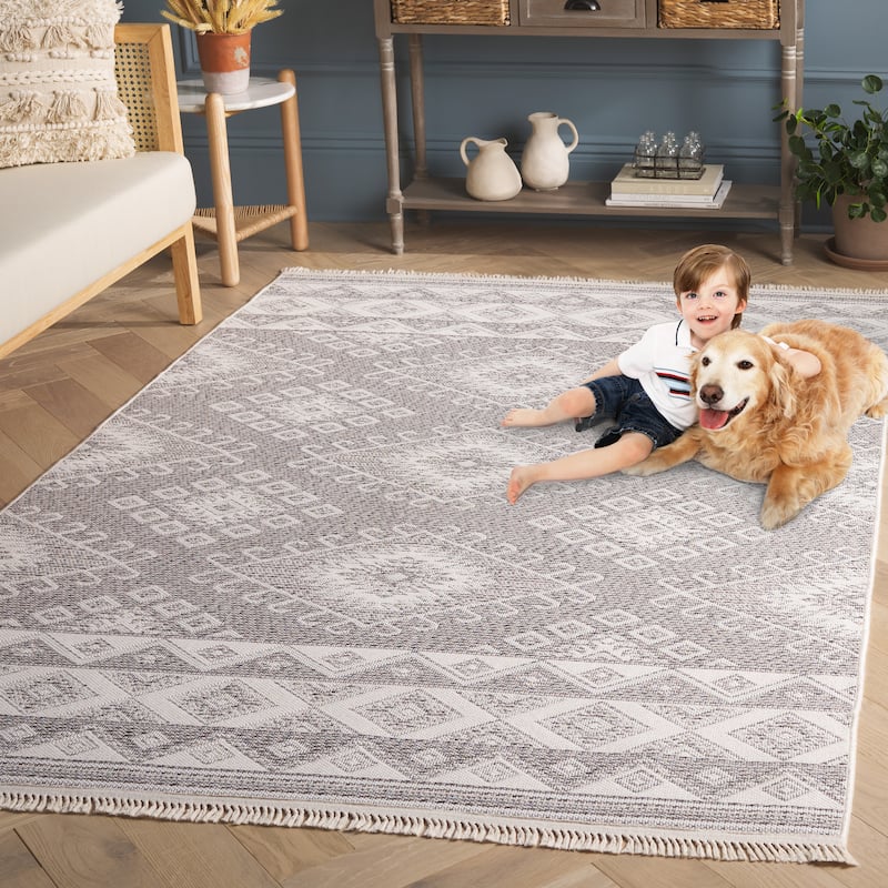 SAFAVIEH Prairie Bina Modern & Contemporary Cotton Rug - 6'7" Round - Taupe/Ivory