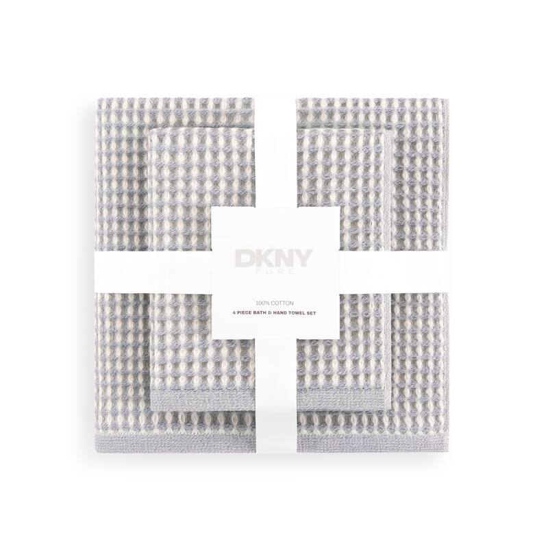 DKNY PURE Yarn Dyed Waffle Bath and Hand Towel 4-piece Set
