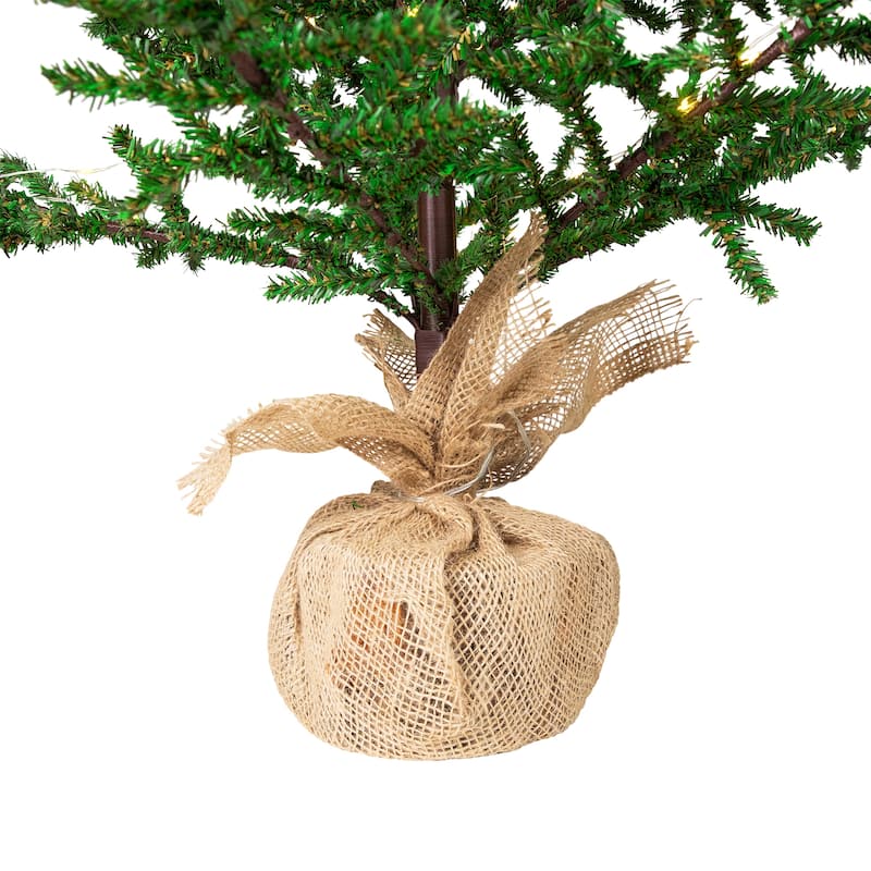 Pre-lit Christmas Tree with Pinecones and Burlap Base - 4' - Clear Lights - 4 Foot