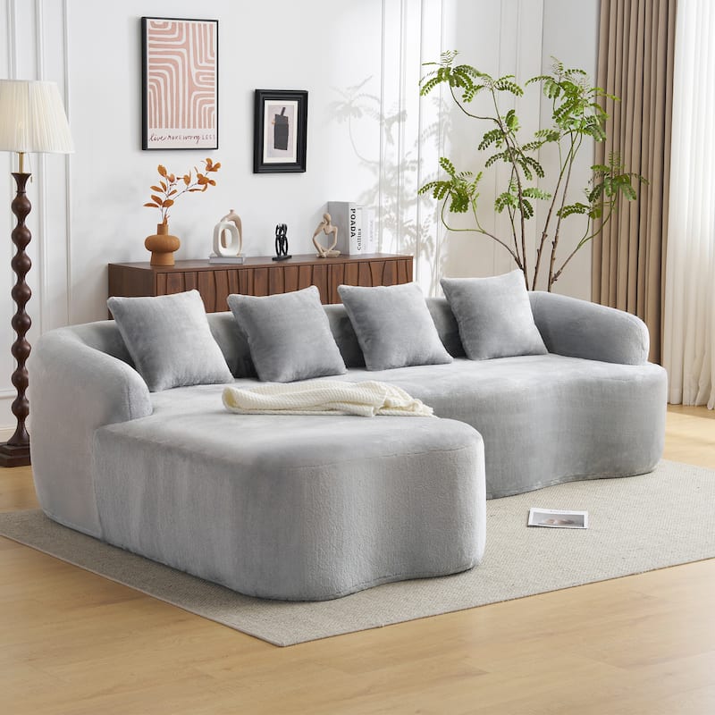 Full Compression L-Shape Chenille Sectional Sofa with Curved Chaise - Grey