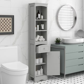 GDFStudio - Tall Bathroom Storage Cabinet, Freestanding with Drawer, Adjustable Shelf, MDF