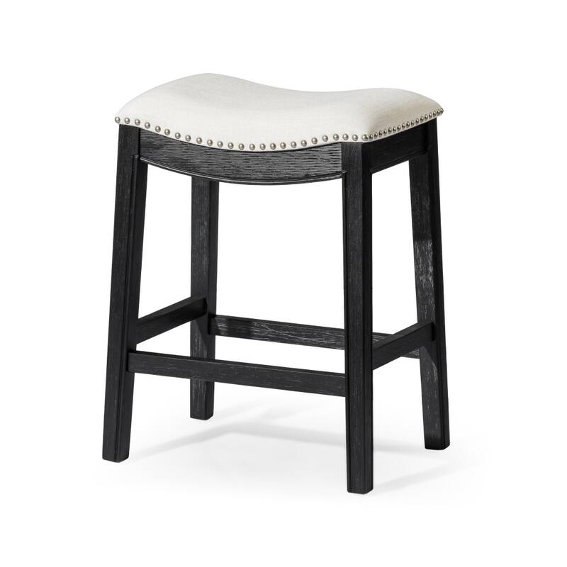 HomeRoots 26" White and Black Fabric and Solid Wood Backless Counter Height Bar Chair