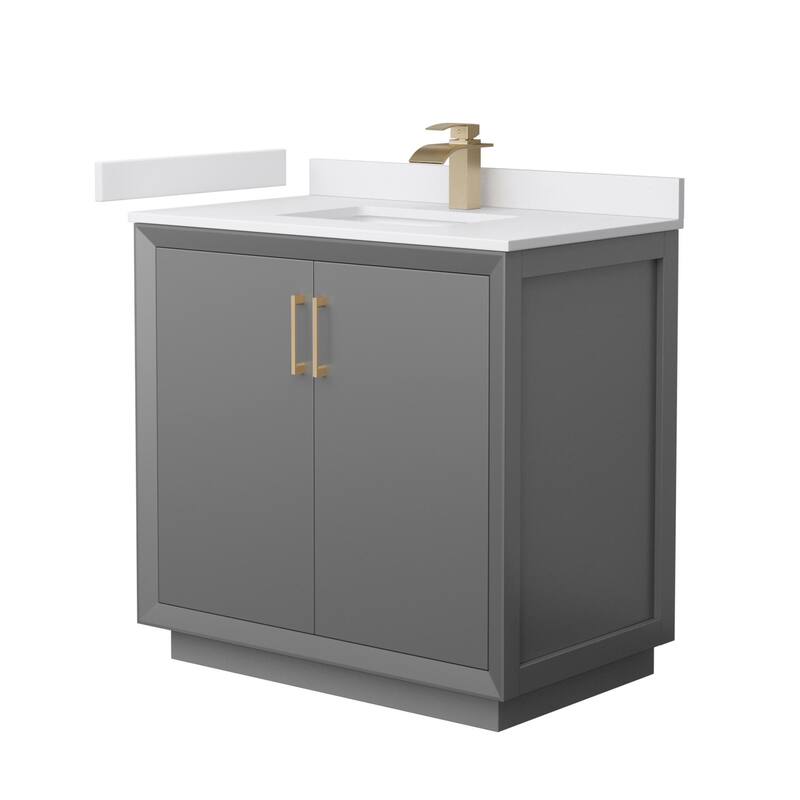 Wyndham Collection WCF414136S-VCA-UNSMXX Strada 36" Free Standing - Dark Gray / White Cultured Marble Top / Satin