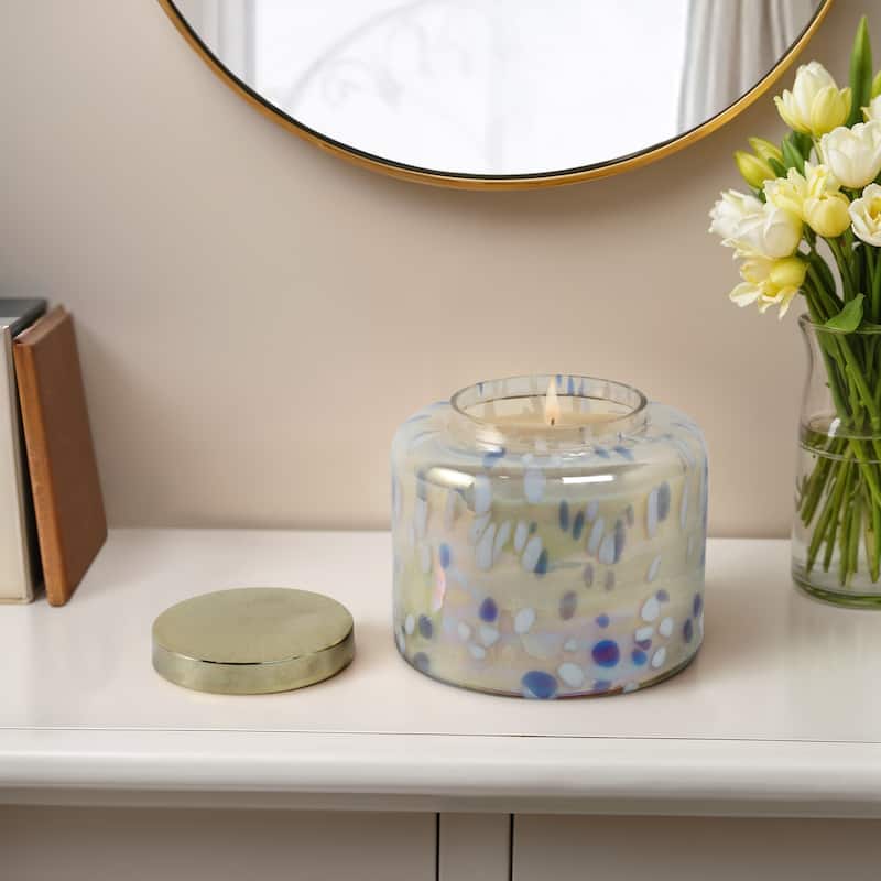 Decorative Glass and Wax Candle with Metal Lid Modern Accent Piece - 9" x 9" x 8"