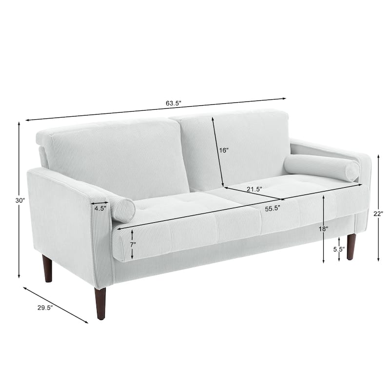 Corduroy 61.9" Loveseat Sofa Square Armrests