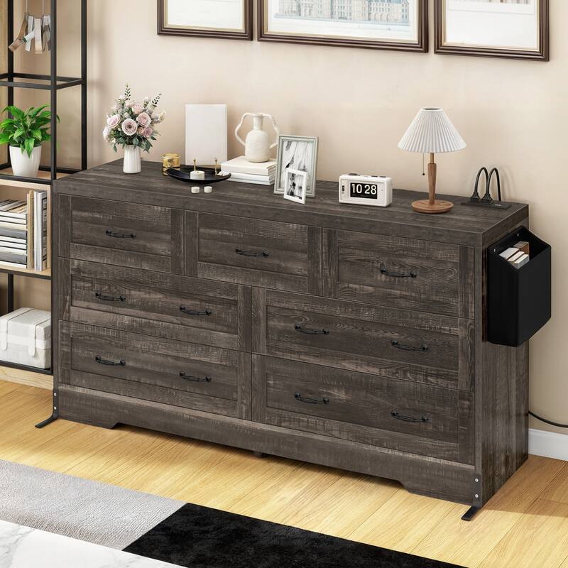 Moasis 6-Drawer 7-Drawer Double Dresser with Power Outlet and Organizer Bag