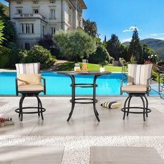 Patio Festival 3-Piece Outdoor Bistro Set with Beige Cushions - Bed ...