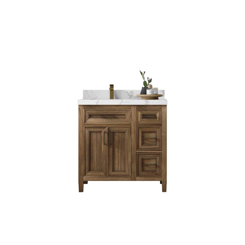Willow Collections 36 in. W x 22 in. D Santa Monica Teak Left Offset Sink Bathroom Vanity with Countertop