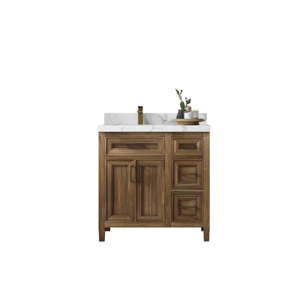 Willow Collections 36 in. W x 22 in. D Santa Monica Teak Left Offset Sink Bathroom Vanity with Countertop