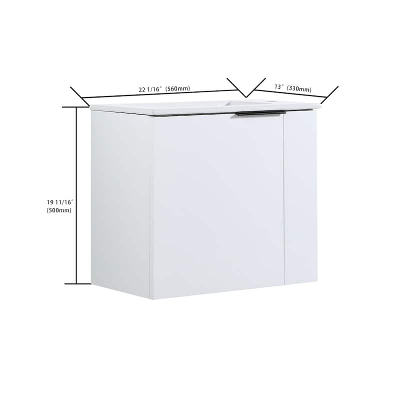 22 inch Plywood Wall Mounted Bathroom Vanity Set with Doors and Integrated Ceramic Sink