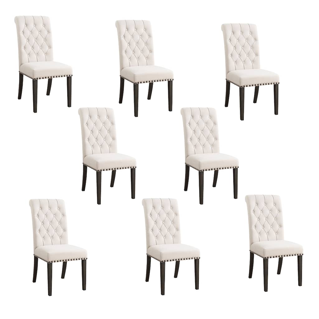 Chelsea Beige and Smokey Black Tufted Back Dining Chairs (Set of 8)