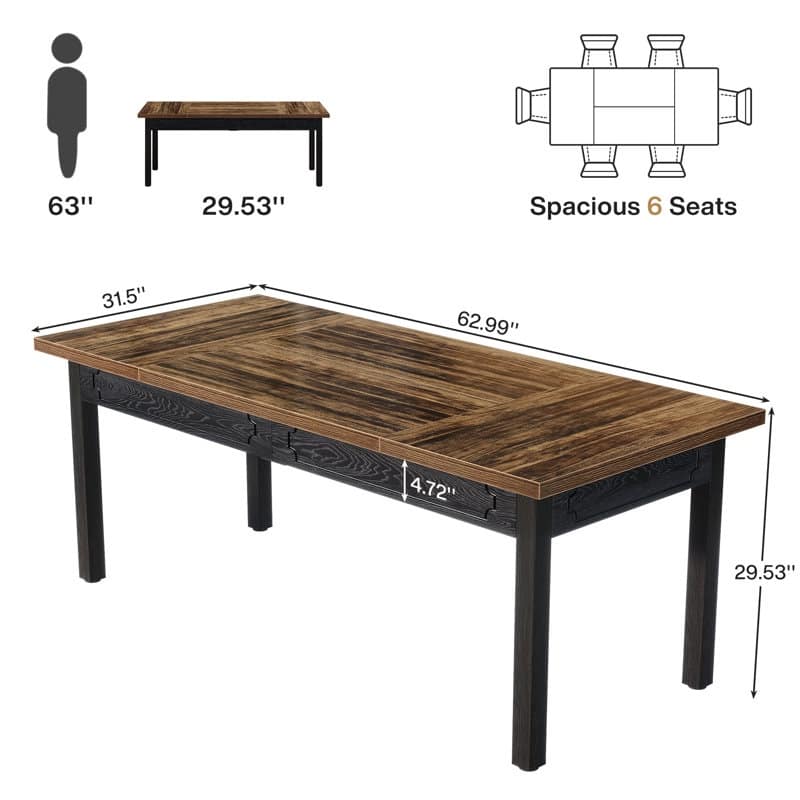 Wood/ Metal Dining Table for 6 People for Kitchen Dining Room