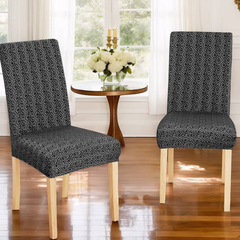 Stretch Jacquard Spandex Chair Covers 2 Pieces - 18x18x24 Inch - Black