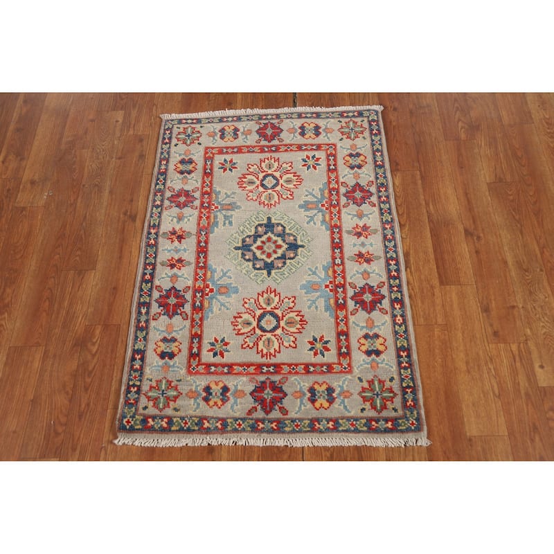 Geometric Kazak Oriental Foyer Rug Hand-Knotted Wool Carpet - 2'0" x 3'0"