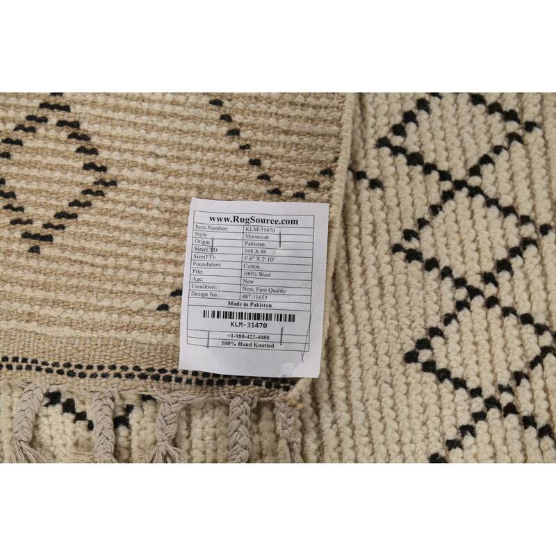 Ivory Striped Moroccan Oriental Accent Rug Handmade Wool Carpet - 2'10"x 5'6"