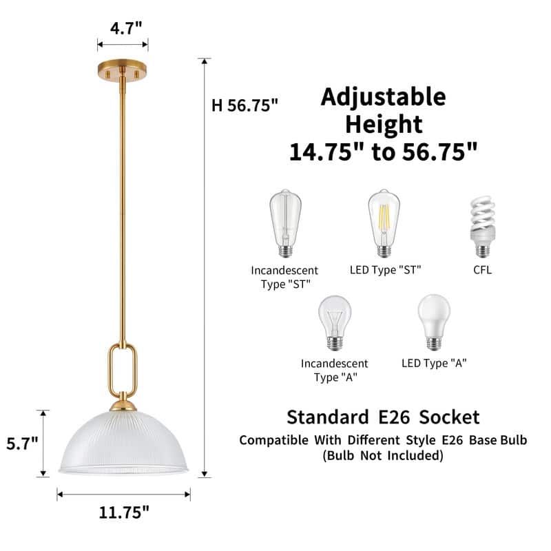 KAWOTI Modern Pendant Light with Ribbed Dome Shade