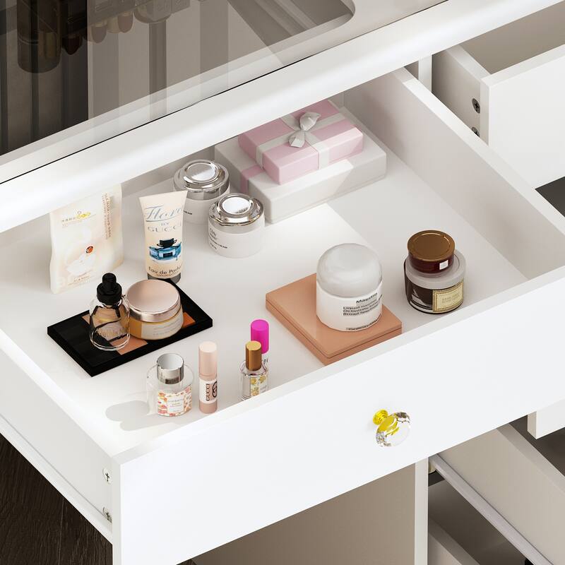 Vanity Desk with Lights, Makeup Vanity with Lights 3 Colors,9 Drawers - 53.9"H